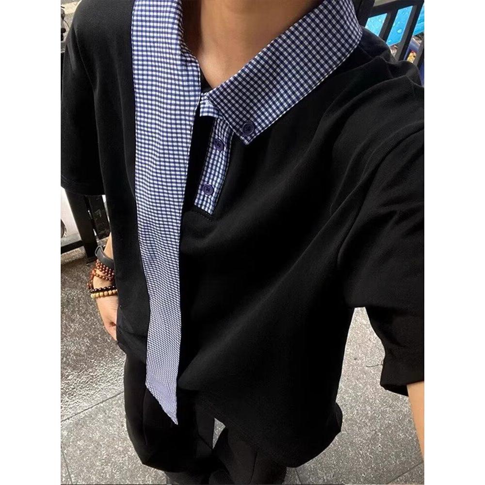 拼接领口短袖t恤男女夏重磅美式情侣半袖嘻哈513DX1152P40,男装T恤,星座513