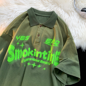 夏季 新款 水洗做旧PL衫男女短t袖印花宽松美潮男2309 P50 514-7,男装Polo衫,星座513