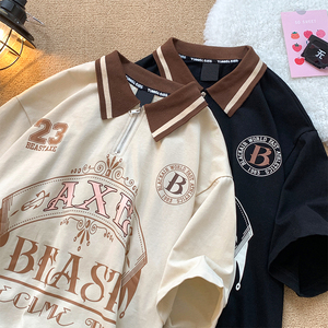 夏季 新款PL情侣翻领拼接T恤字母印花 男PL2311 P48 514-7图片
