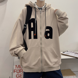 秋季新款连帽卫衣潮字母植绒印花拉链开衫男外套514-7 WY03 P60图片