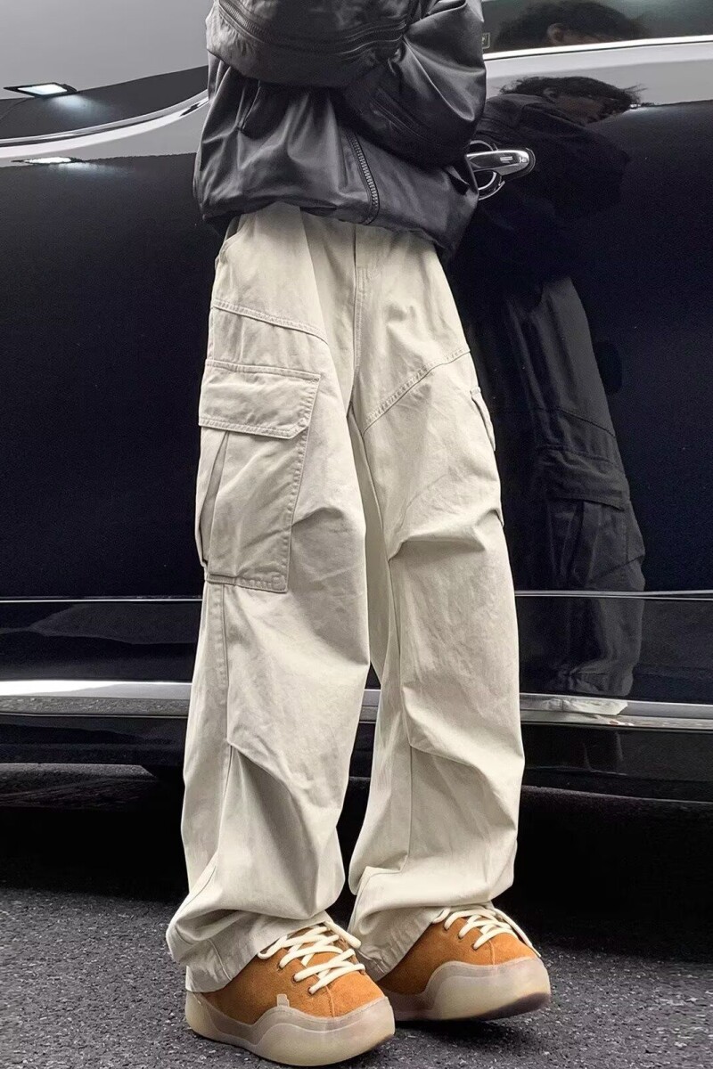 美拉德褶皱工装裤男秋冬美式复古高级感潮牌宽松直筒休闲伐木裤子,男装工装外套,星座513