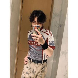 美式户外撞色T恤运动风小众解构字母弹力透气短袖潮513DX1063P34