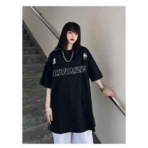嘻哈休闲宽松男女夏季新款印花时尚百搭短袖T恤513DX504P35图片