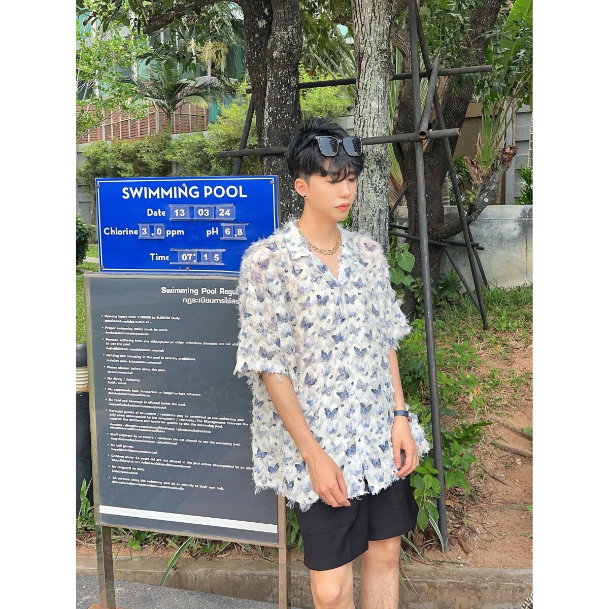 港风新款男碎花衬衫长袖潮流薄款宽松防晒衬衣潮513DX1446P39,男装防晒衣,星座513
