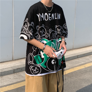 夏季新款时尚潮流卡通涂鸦印花短袖圆领休闲宽松T恤男711 T07 P28图片