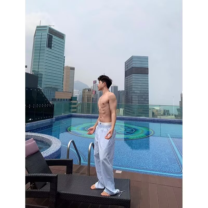 夏新假两件条纹长裤男女宽松休闲阔腿慵懒风直筒裤513CK25P35,男装休闲裤,星座513