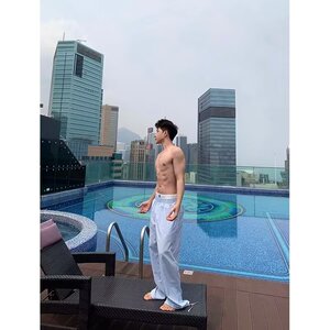 夏新假两件条纹长裤男女宽松休闲阔腿慵懒风直筒裤513CK25P35图片