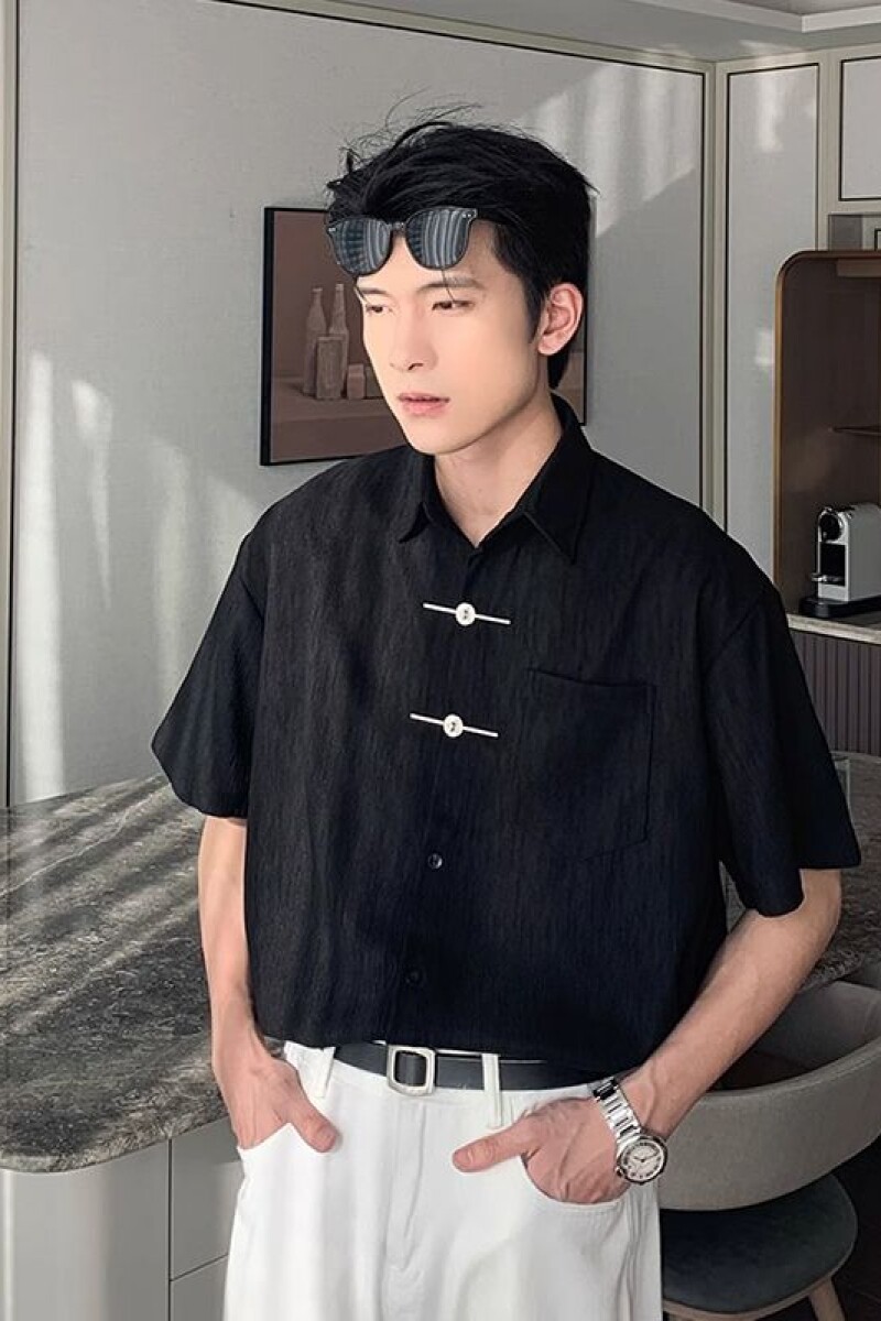 夏季冰丝纯色褶皱短袖衬衫百搭休闲高级感帅气凉感男513DX539P40,男装T恤,星座513