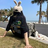 美式复古椰树字母刺绣短袖t恤男女夏季宽松情侣上衣513DX358P32，商品下架区，星座513