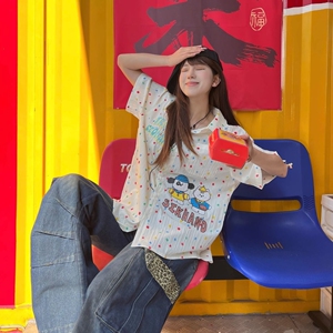 彩色波点刺绣短袖衬衫男女学院风百搭学生夏季减龄513DX168P38,石里海大学生穿搭图片