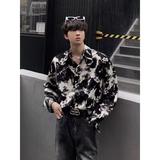 潮牌痞帅网红短袖衬衫男潮流宽松夏季i垂感印花衬衣513CS1340P30，男装衬衫，星座513