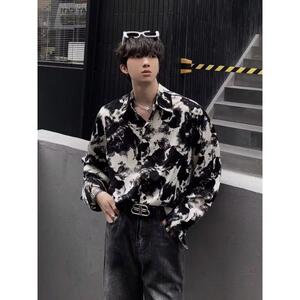 潮牌痞帅网红短袖衬衫男潮流宽松夏季i垂感印花衬衣513CS1340P30图片