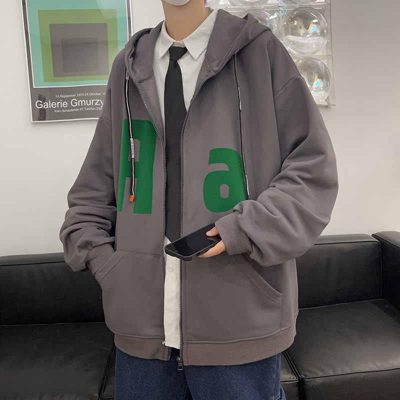 新款秋季连帽卫衣潮字母植绒印花拉链开衫外套男514-7WY03P60,男装卫衣,星座513