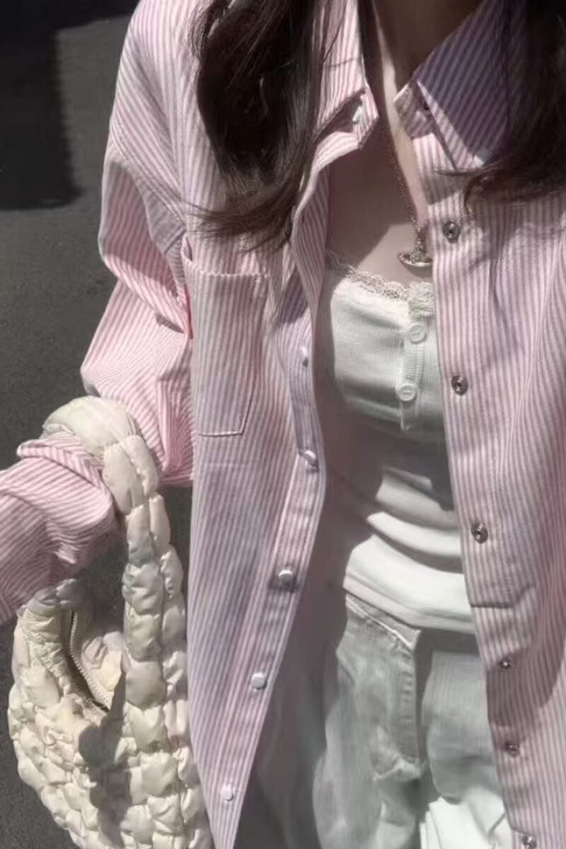 韩系甜美条纹防晒衬衫女夏季新款长袖开衫衬衣513CX1118P33,男装防晒衣,星座513