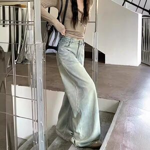 复古水洗做旧牛仔裤夏宽松拖地裤直筒裤阔腿裤513CK181P45图片