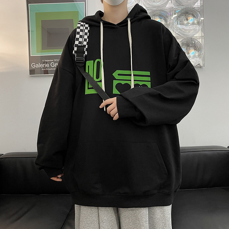 秋季新款植绒印花卫衣宽松百搭字母连帽情侣外套514-7WY02P48,男装卫衣,星座513