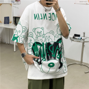 2022新款青少年宽松男短袖青春时尚潮流情侣圆领卡通t恤711T07