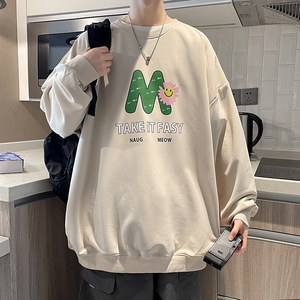新款秋季抖音直播圆领卫衣男港风宽松大码印花长袖514-7 WY07 P38图片