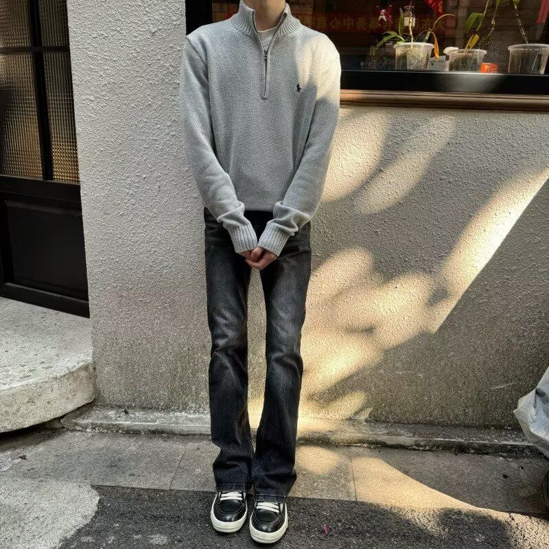 美式高街复古水洗黑灰色弹力牛仔裤直筒修身微喇长裤513CK1326P40,男装牛仔裤,星座513