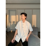 新中式男高级感衬衫男夏薄款短袖潮牌痞帅炸街衬衣513DX114P38，男装T恤，星座513