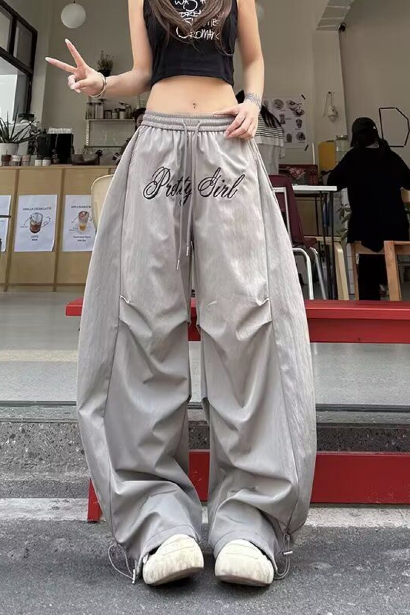 美式复古字母印花工装休闲裤女新潮牌弯刀阔腿裤513CK259P40,男装工装外套,星座513