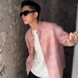 日系复古格子短袖衬衫外套男女宽松街头港风慵懒风夏513DX156P28，男装T恤，星座513