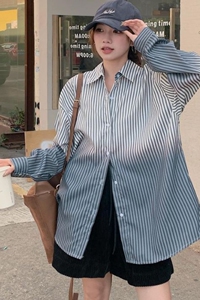 渐变晕染蓝色条纹衬衫男女同款防晒上衣衬衣513CX351P33图片