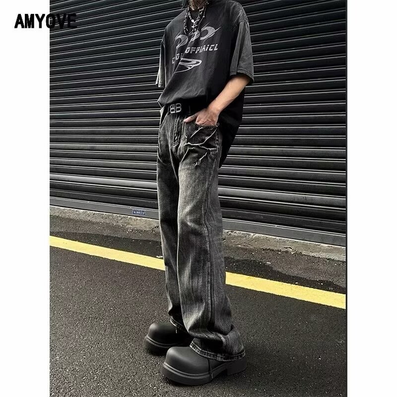 复古白色泼墨扎染高街口袋显瘦宽松牛仔裤男工装裤513CK236P37,男装牛仔裤,星座513