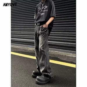 复古白色泼墨扎染高街口袋显瘦宽松牛仔裤男工装裤513CK236P37图片