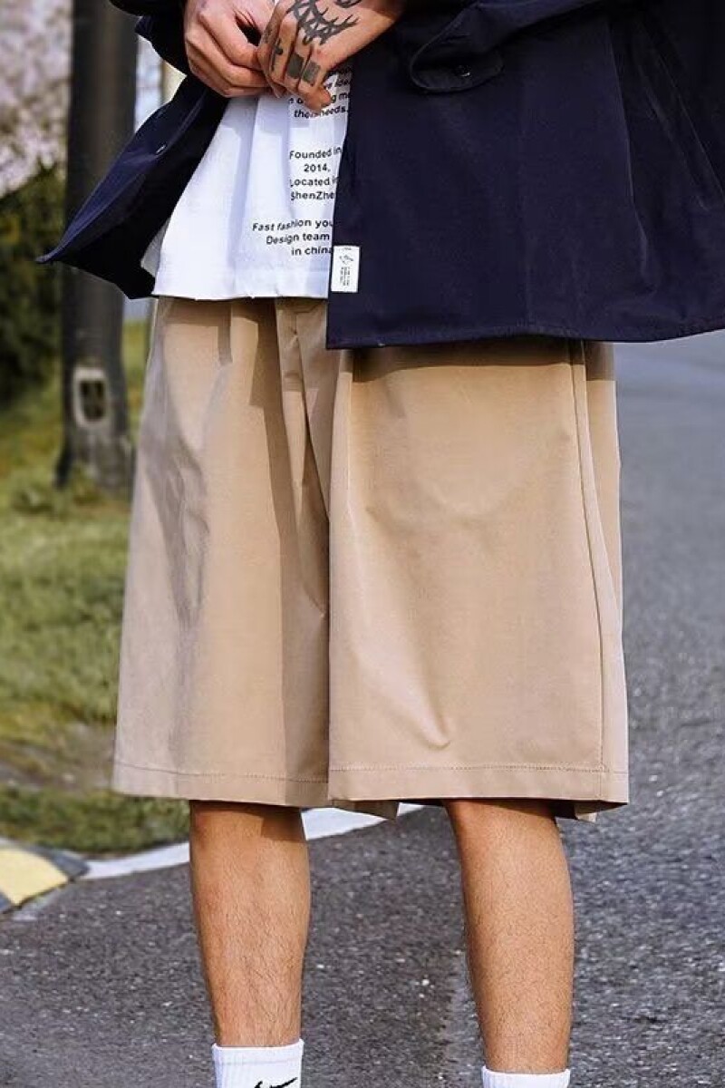 日系少年感短裤男夏季薄款纯色简约过膝裤宽松阔腿海边度假沙滩裤,男装牛仔裤,星座513