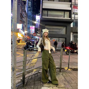 美式工装阔腿裤女新款夏季抽绳高腰印花拖地长裤潮513CK144P45图片