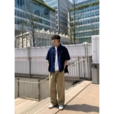 复古翻领盘扣短袖牛仔衬衫男女中性水洗做旧五分袖513DX1427P37，男装衬衫，星座513
