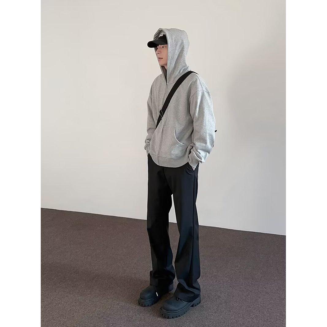 cleanfit黑色西裤男款美式高街垂感高级感裤子高腰显瘦修身微喇裤,男装西裤,星座513