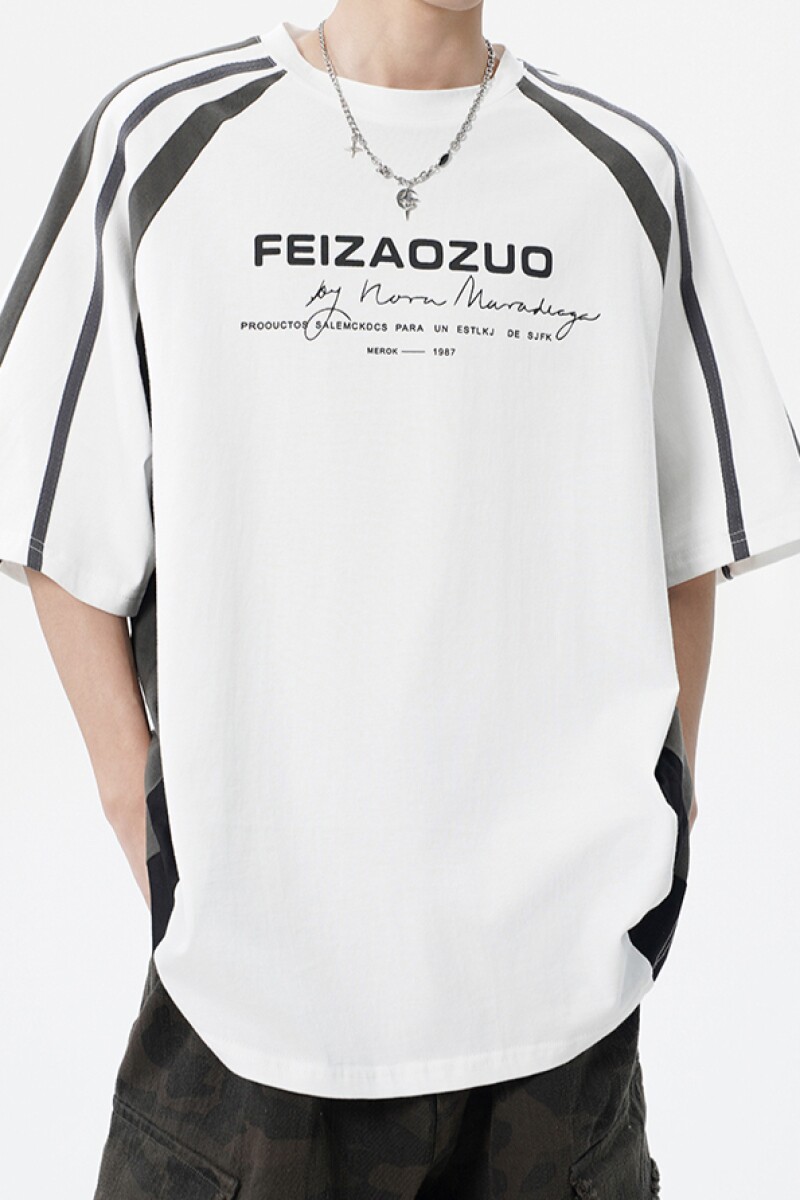 美式条纹拼接重磅短袖t恤男新款宽松百搭机车服半袖513DX711P28,男装T恤,星座513