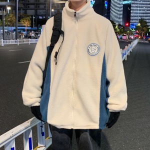 冬季拉链外套男棉衣拼色韩版潮流棉服宽松l立领711 MY215图片
