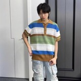 镂空针织polo衫男夏短袖透气条纹时尚翻领休闲半袖513PL131P35，男装针织衫/毛衣，星座513