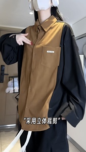 513-PS801P45中性风秋季新款港风宽松长袖衬衫男衬衣外套-(现货)