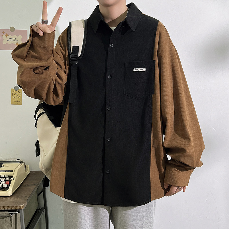 中性风秋季新款港风宽松长袖衬衫男衬衣外套(现货)513PS801P45,男装衬衫,星座513
