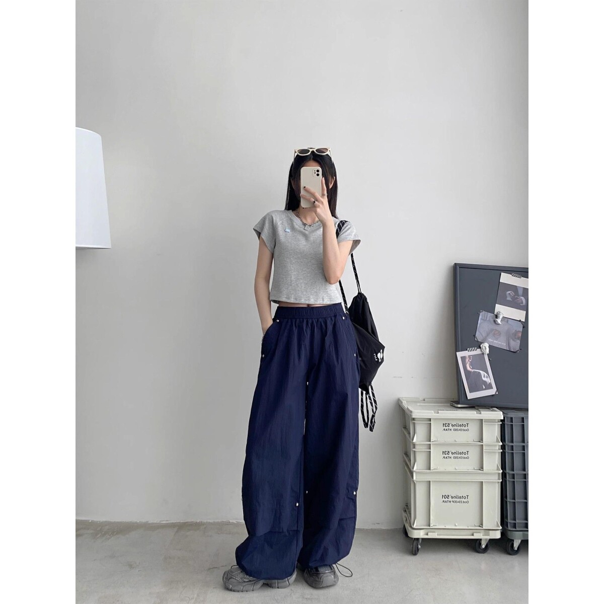 抽绳束脚工装休闲裤女夏薄款褶皱宽松长裤513CK2512P37,男装工装外套,星座513