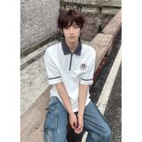 半拉链短袖T恤男款夏季学院风撞色翻领polo衫上衣513DX1297P40，男装T恤，星座513