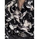 潮牌痞帅网红短袖衬衫男潮流宽松夏季i垂感印花衬衣513CS1340P30，男装衬衫，星座513