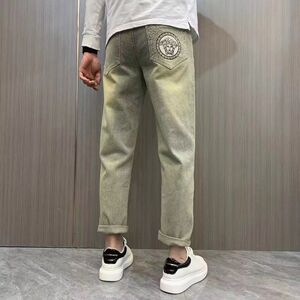 美人头复古做旧牛仔裤男女小脚裤夏新款513CK1041P32图片