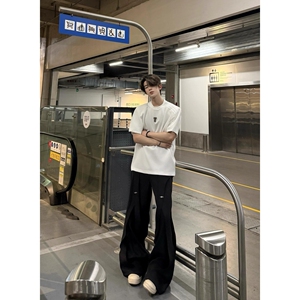 新款金属装饰重磅垫肩T恤高级感廓形短袖T恤513DX1475P30图片