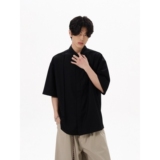 潮牌夏季纯色短袖衬衫男女美式宽松休闲衬衣513DX1359P35，男装衬衫，星座513