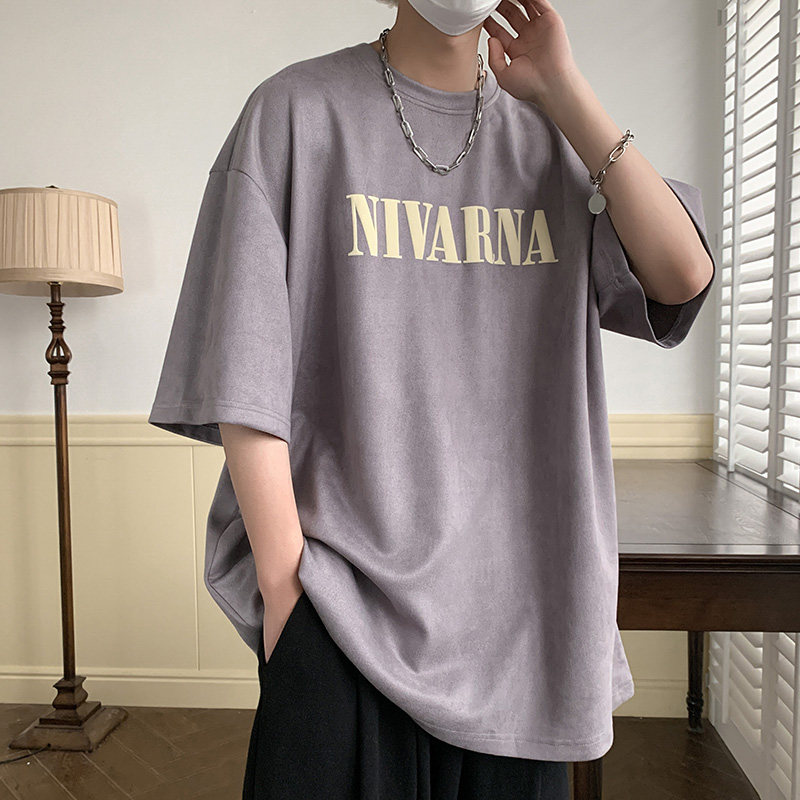 夏季新款简约麂皮法泡印花短袖字母T恤男514-7 2325 P35图片