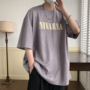 夏季新款简约麂皮法泡印花短袖字母T恤男514-7 2325 P35图片