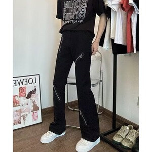 新款美式高街风拉链牛仔裤男潮牌喇叭裤高腰阔腿裤513CK008P35图片