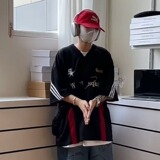 美式复古赛车t恤高街潮牌棒球服短袖男夏季机车513DX194P30，男装T恤，星座513