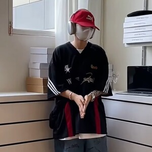 美式复古赛车t恤高街潮牌棒球服短袖男夏季机车513DX194P30图片