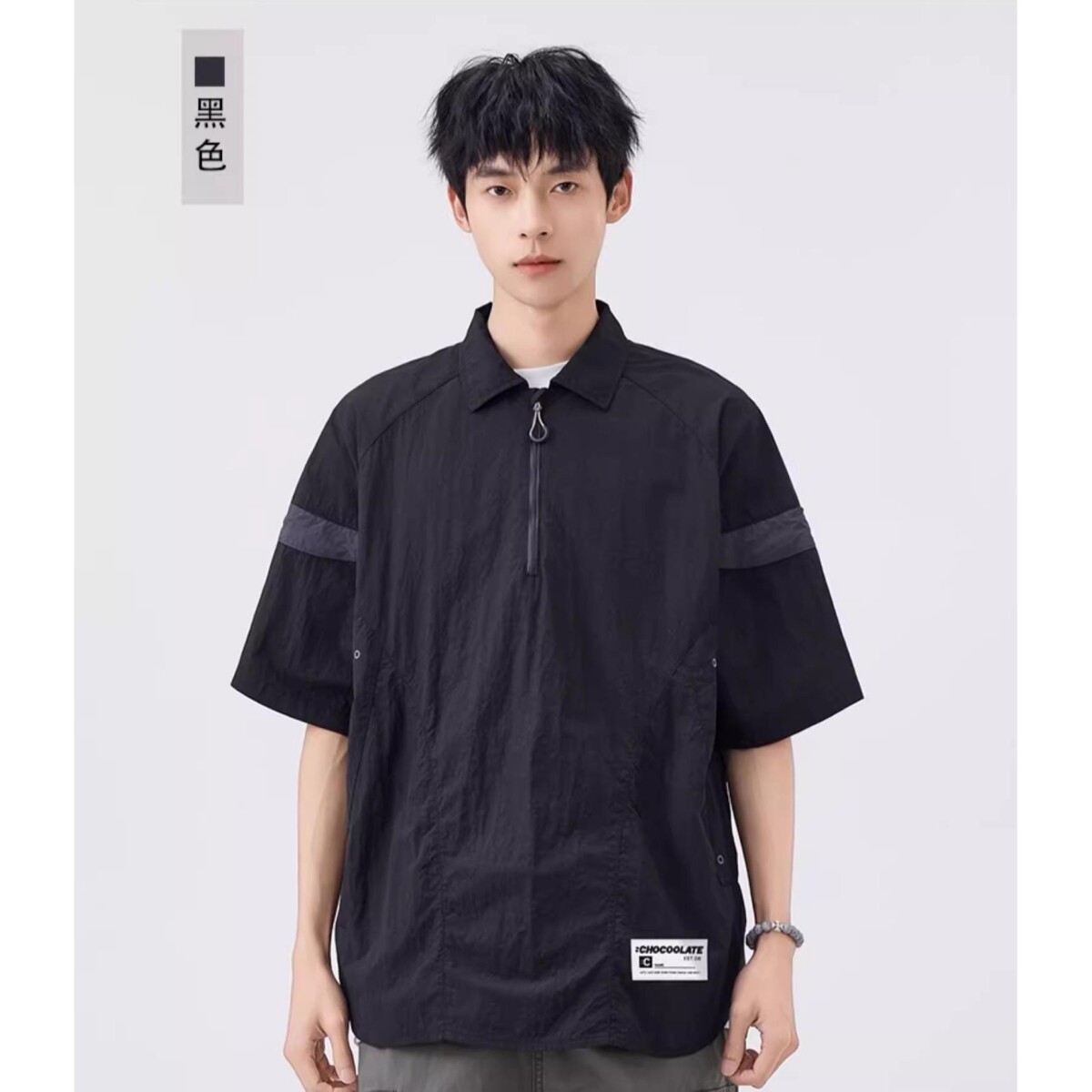美式复古半拉链POLO衫短袖男夏宽松户外机能速干T恤潮513PL432P38,男装T恤,星座513